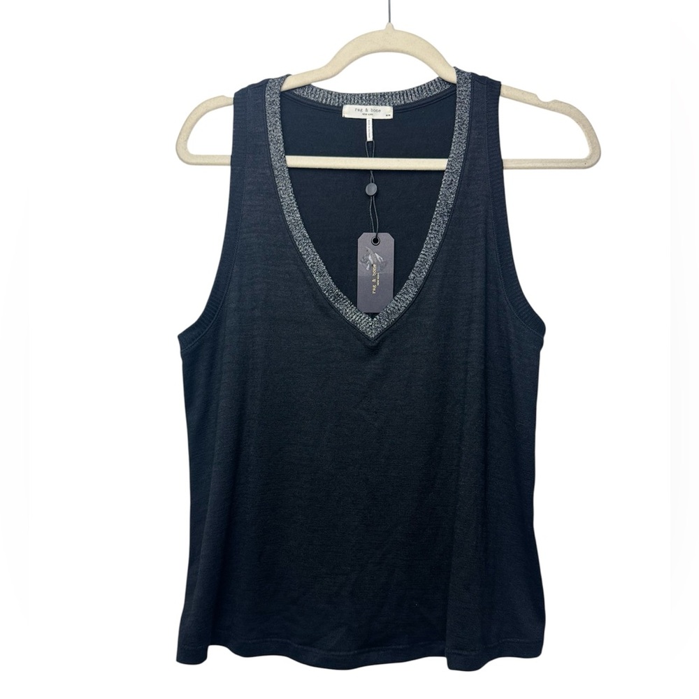 Rag & Bone NWT knit neutral cozy soft spun jersey black grey heather trim tank